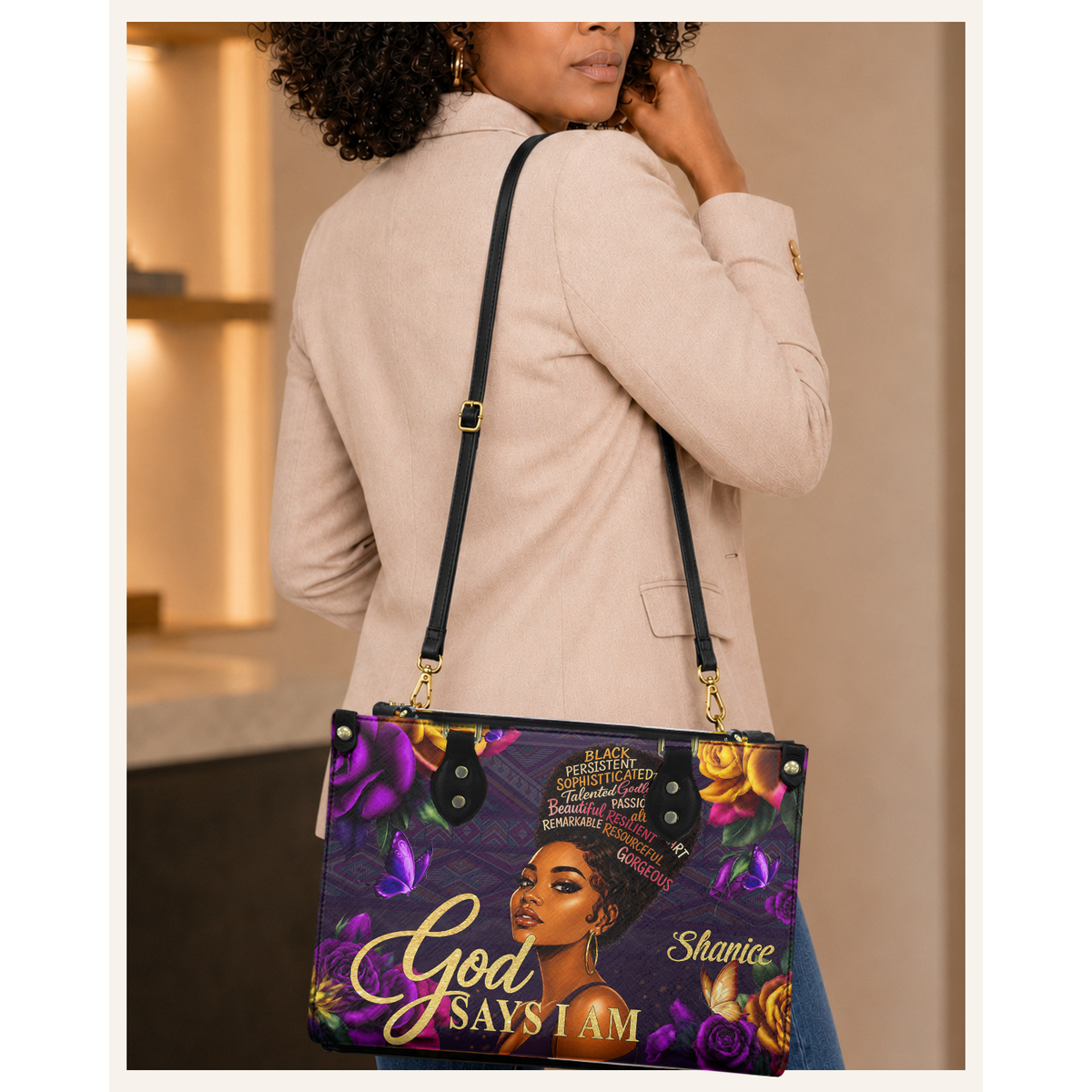 Personalized God Says I Am – V1 Leather Handbag — C06 product image