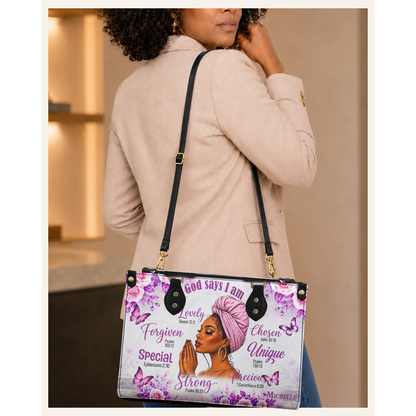 Personalized God Says I Am – V2 Leather Handbag — C06 product image
