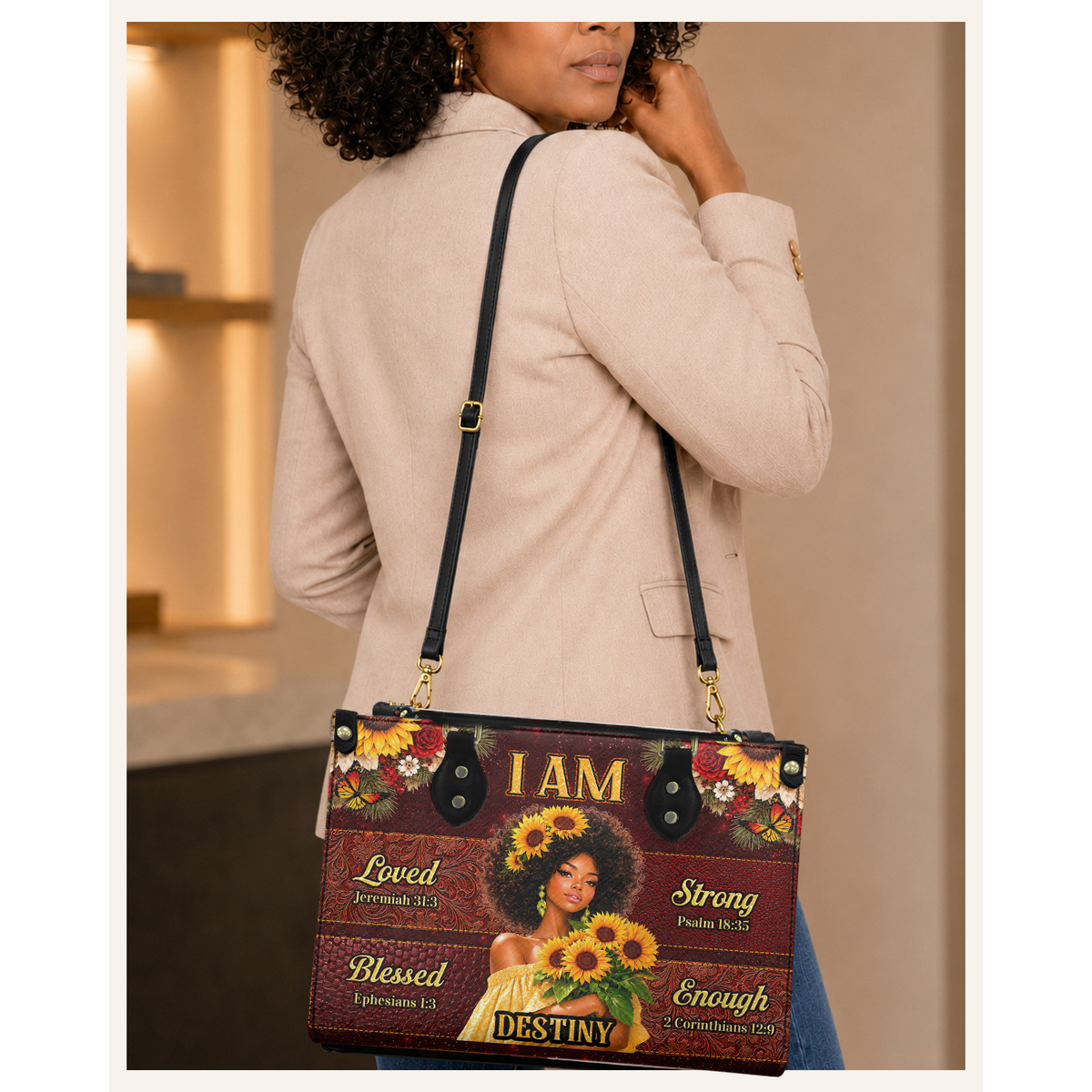 Personalized I Am Loved, Blessed, Strong & Enough Leather Handbag — C06 product image