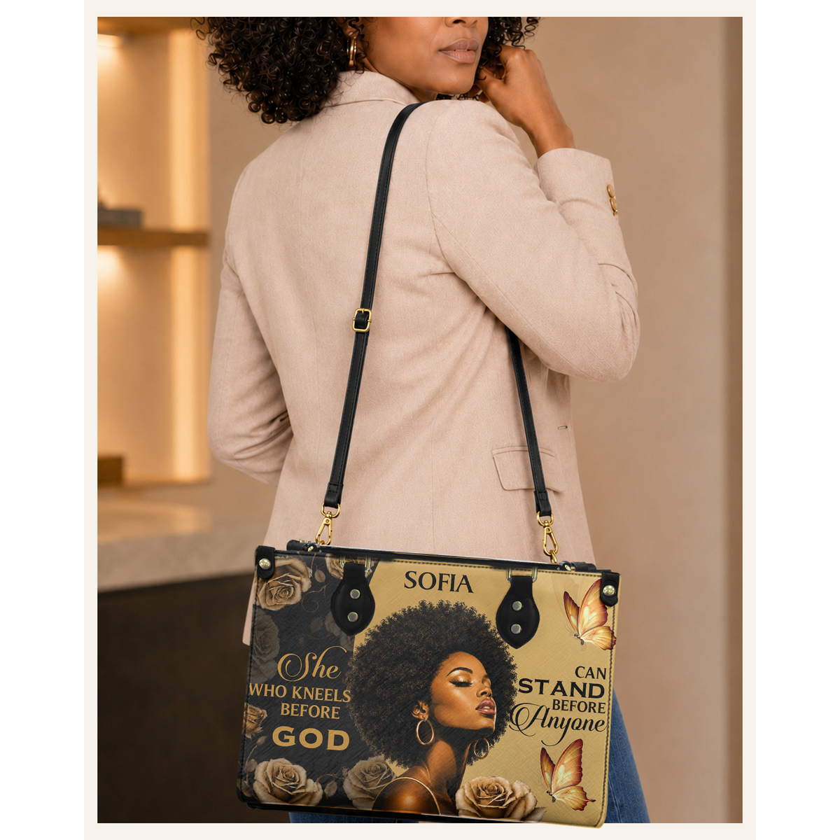 Personalized She Who Kneels Before God – V1 Leather Handbag — C06 product image