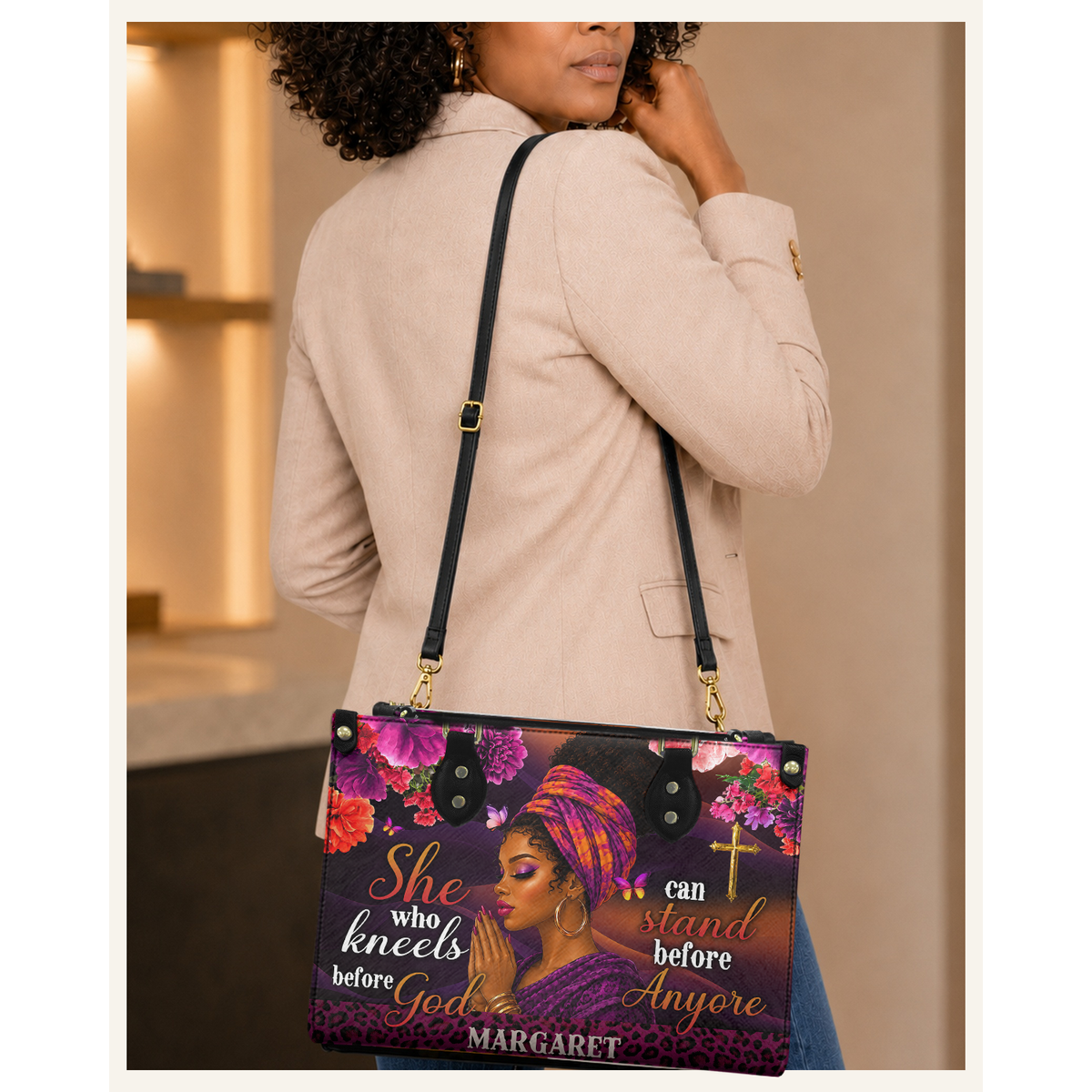 Personalized She Who Kneels Before God – V2 Leather Handbag — C06 product image
