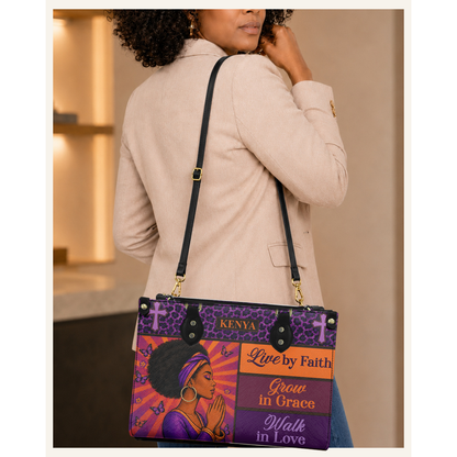 Personalized Live By Faith – V1 Leather Handbag — C06 product image