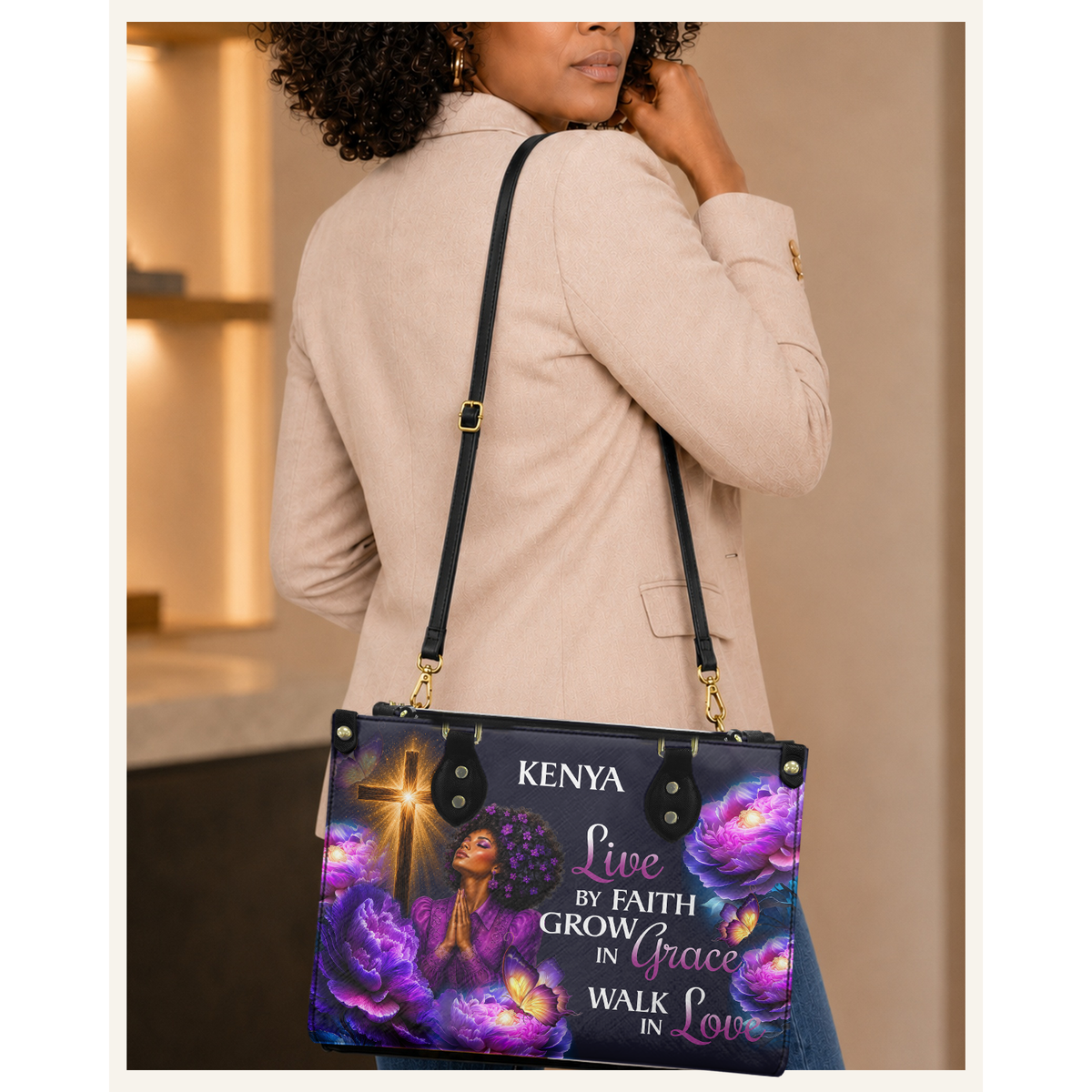 Personalized Live By Faith – V2 Leather Handbag — C06 product image