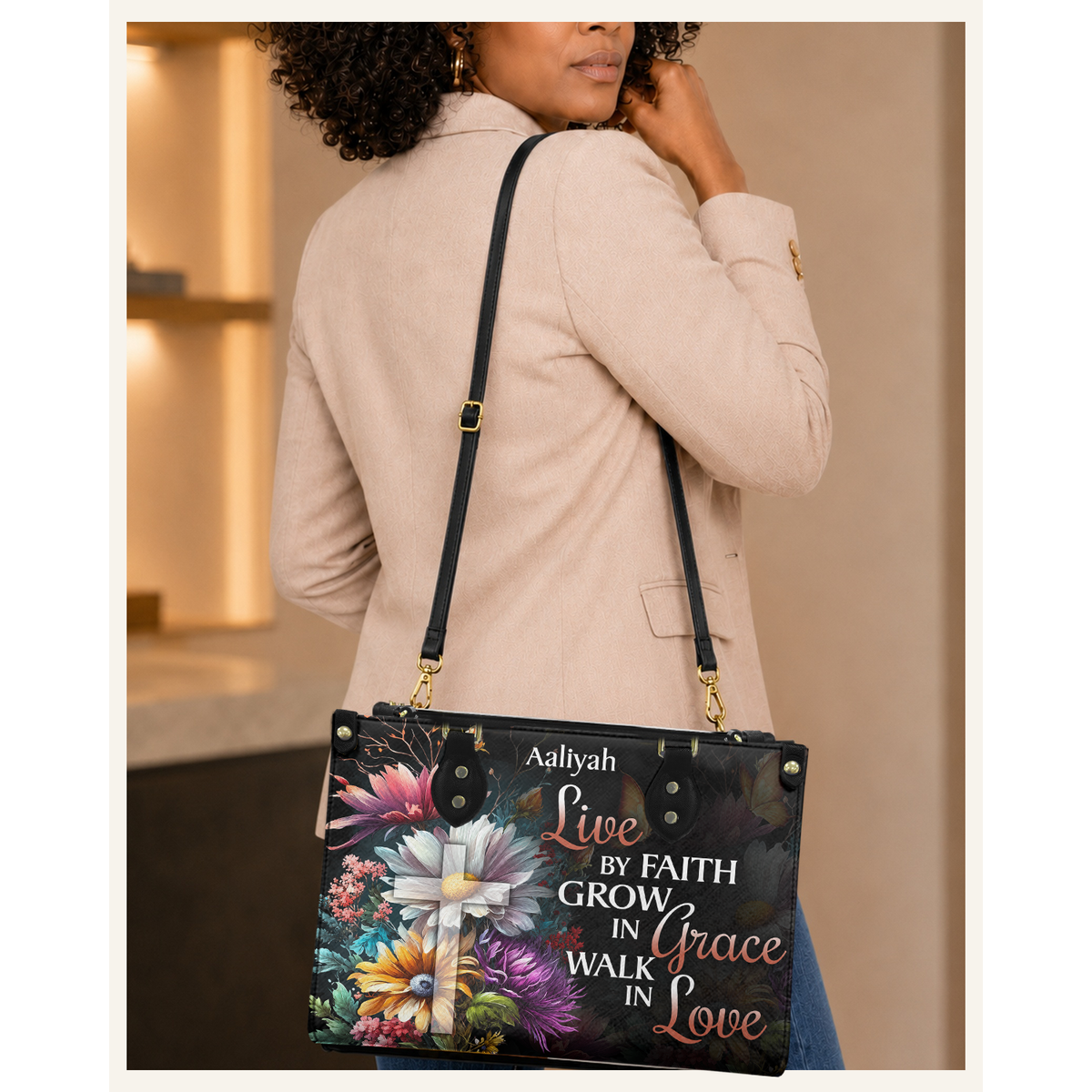 Personalized Live By Faith – V3 Leather Handbag — C06 product image