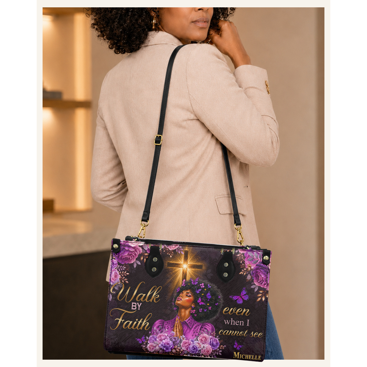 Personalized Walk By Faith Leather Handbag — C06 product image