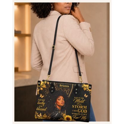Personalized God Is Working It Out – V1 Leather Handbag — C06 product image