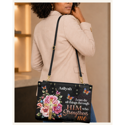 Personalized I Can Do All Things Through Christ Leather Handbag — C06 product image