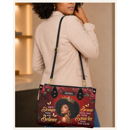 Personalized Stronger, Braver, Smarter Leather Handbag — C06 product image