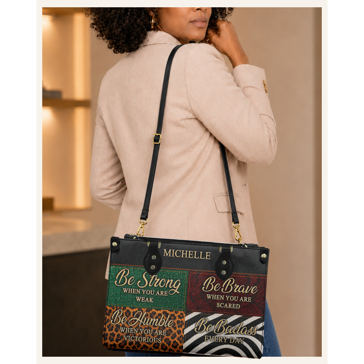 Personalized Be Strong, Brave, Humble & Badass Leather Handbag — C06 product image