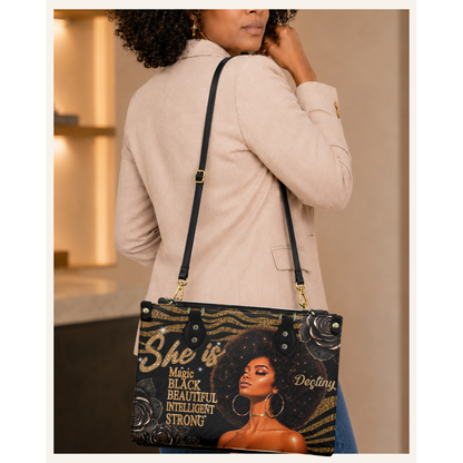 Personalized She Is – Black Queen Leather Handbag — C06 product image