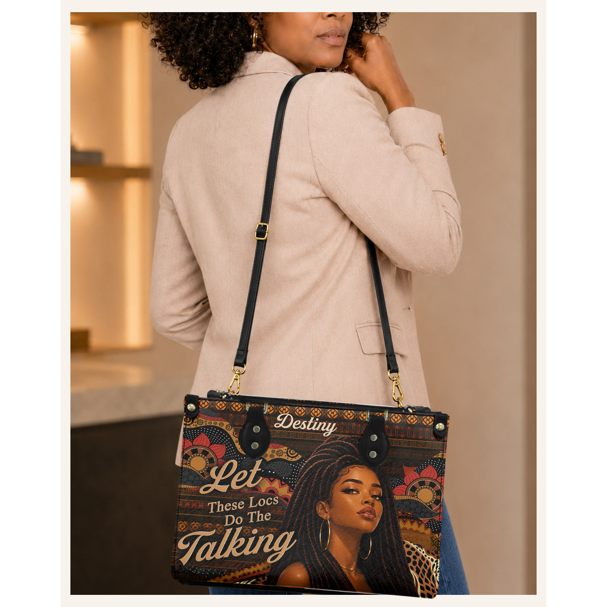 Personalized Let These Locs Do The Talking Leather Handbag — C06 product image