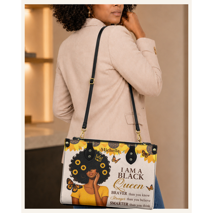 Personalized I Am A Black Queen – V1 Leather Handbag — C06 product image