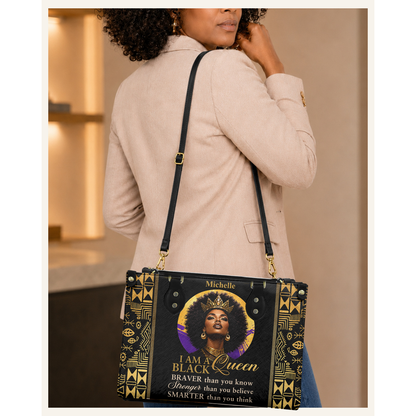 Personalized I Am A Black Queen – V2 Leather Handbag — C06 product image