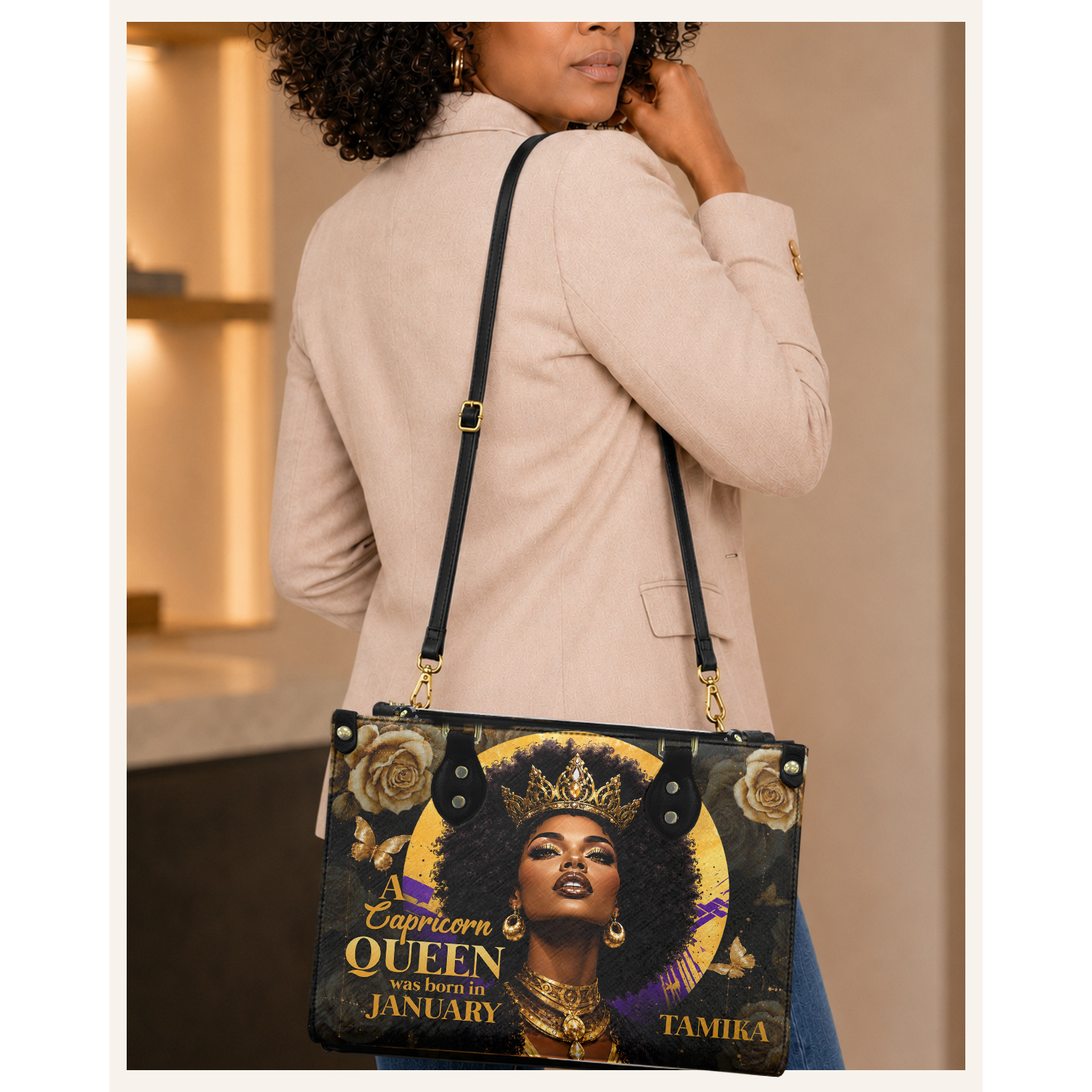 Personalized Zodiac Queen – V1 Leather Handbag — C06 product image