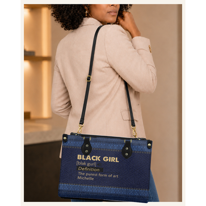 Personalized Black Girl Definition – Denim Leather Handbag — C06 product image