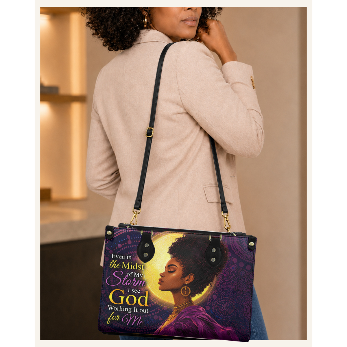 Personalized God Is Working It Out – V2 Leather Handbag — C06 product image