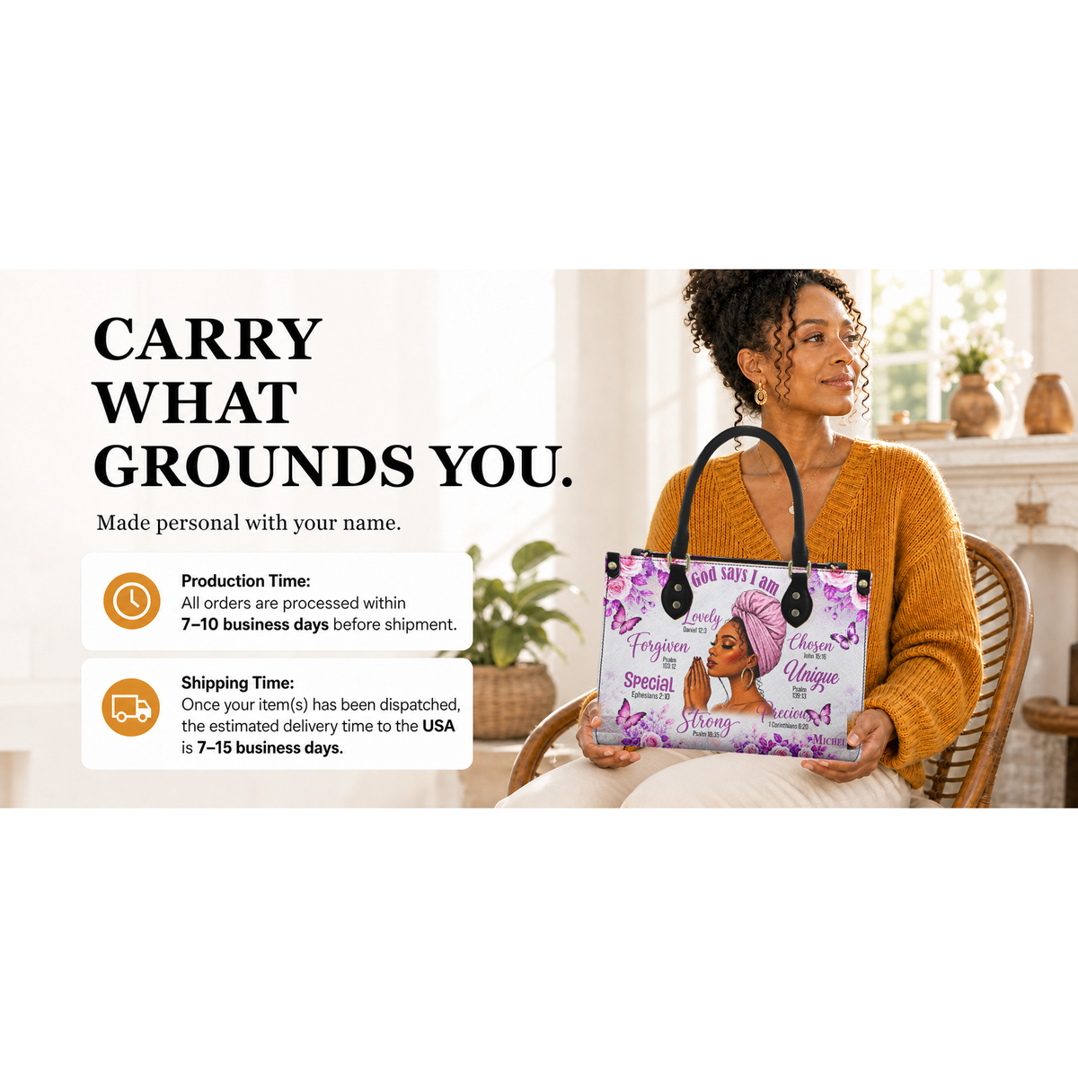 Personalized God Says I Am – V2 Leather Handbag — I2X1 product image