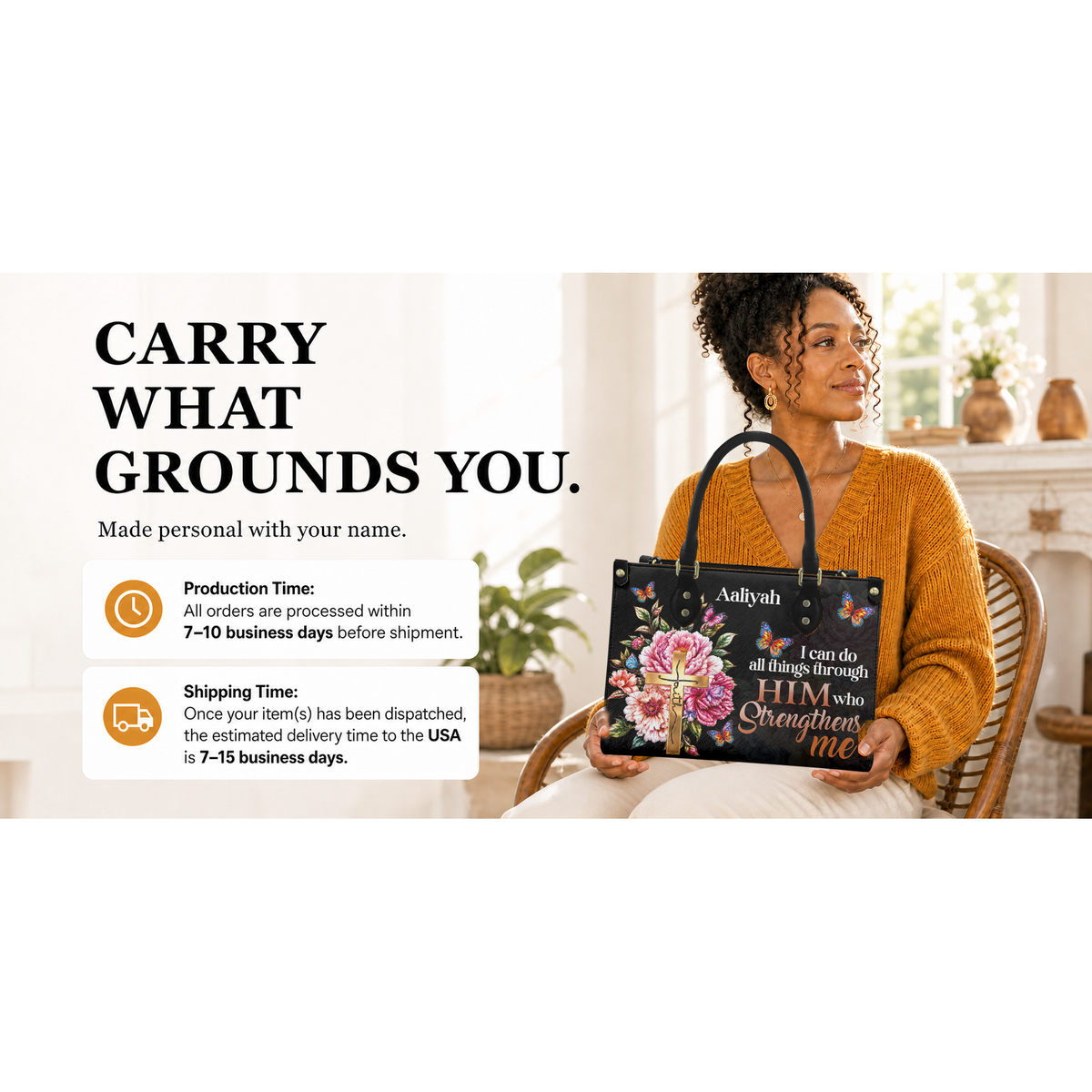 Personalized I Can Do All Things Through Christ Leather Handbag — I2X1 product image