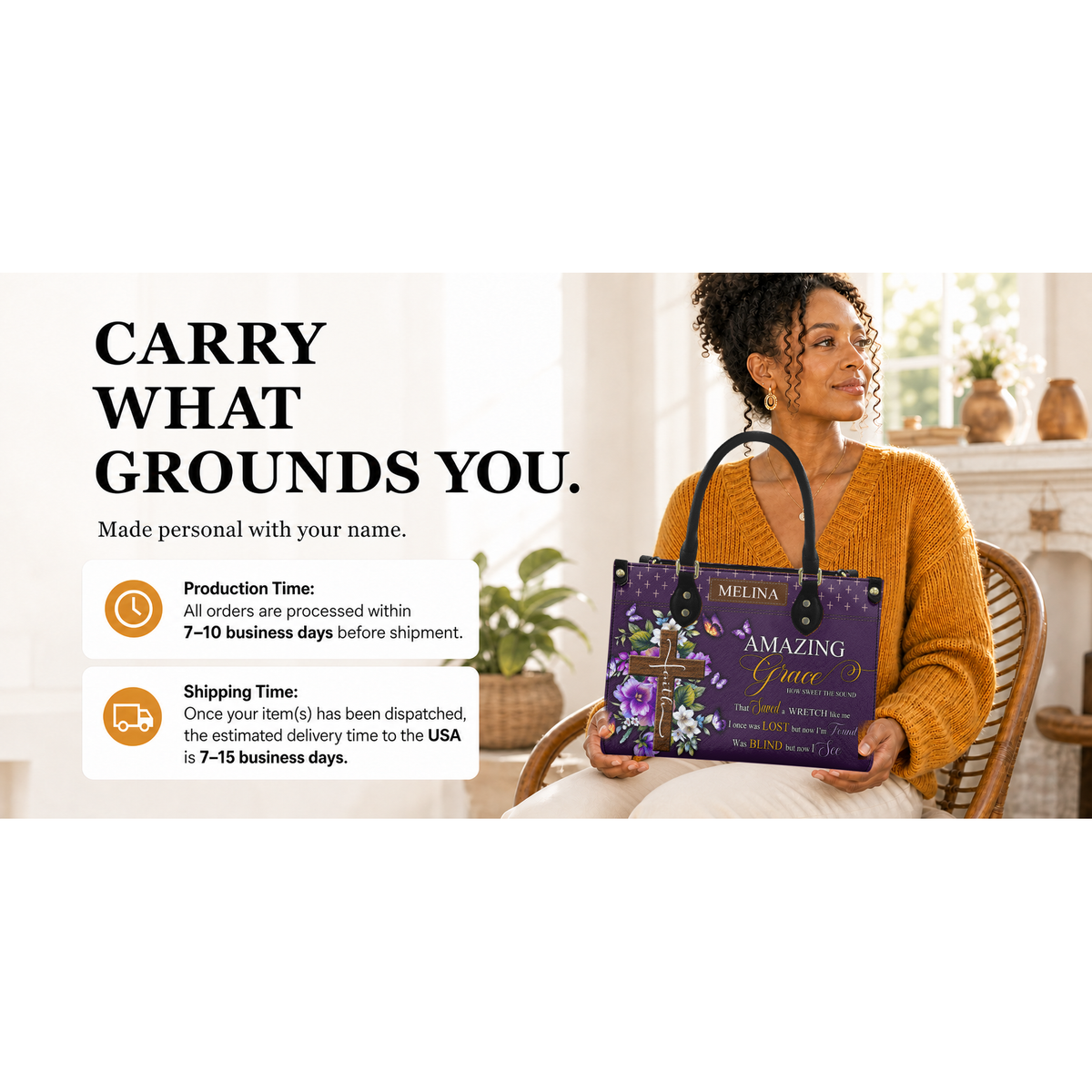 Personalized Amazing Grace Leather Handbag — I2X1 product image