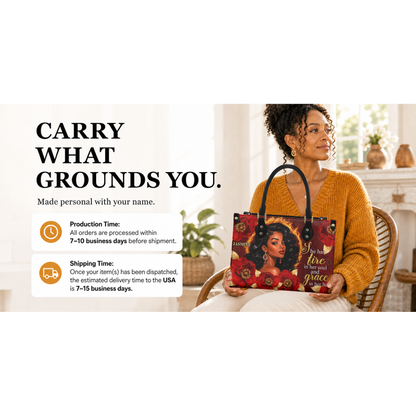 Personalized Fire In Her Soul, Grace In Her Heart Leather Handbag — I2X1 product image