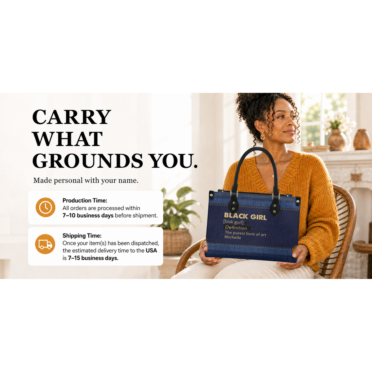 Personalized Black Girl Definition – Denim Leather Handbag — I2X1 product image