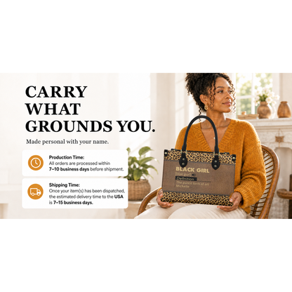 Personalized Black Girl Definition – Leopard Leather Handbag — I2X1 product image