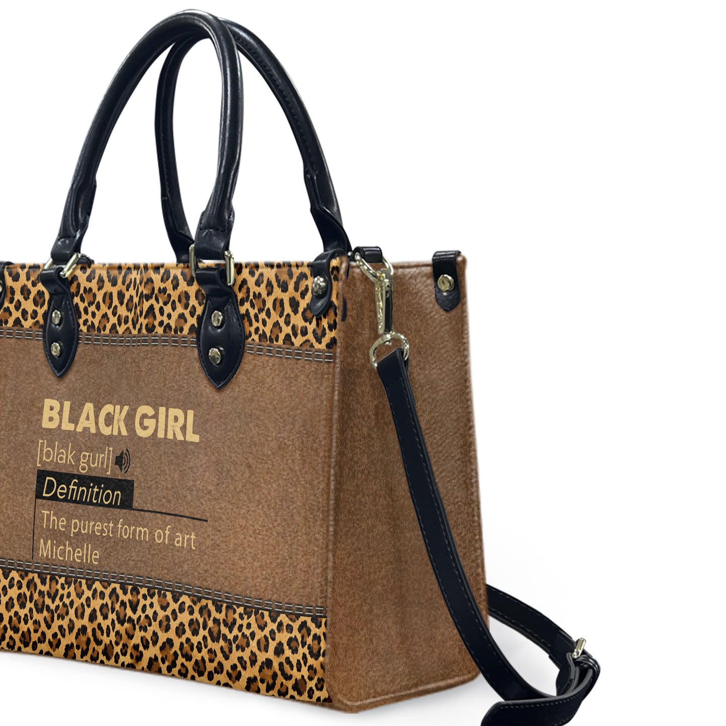 Black Girl (Brown Leopard) - Personalized Leather Handbag YA1-Ha