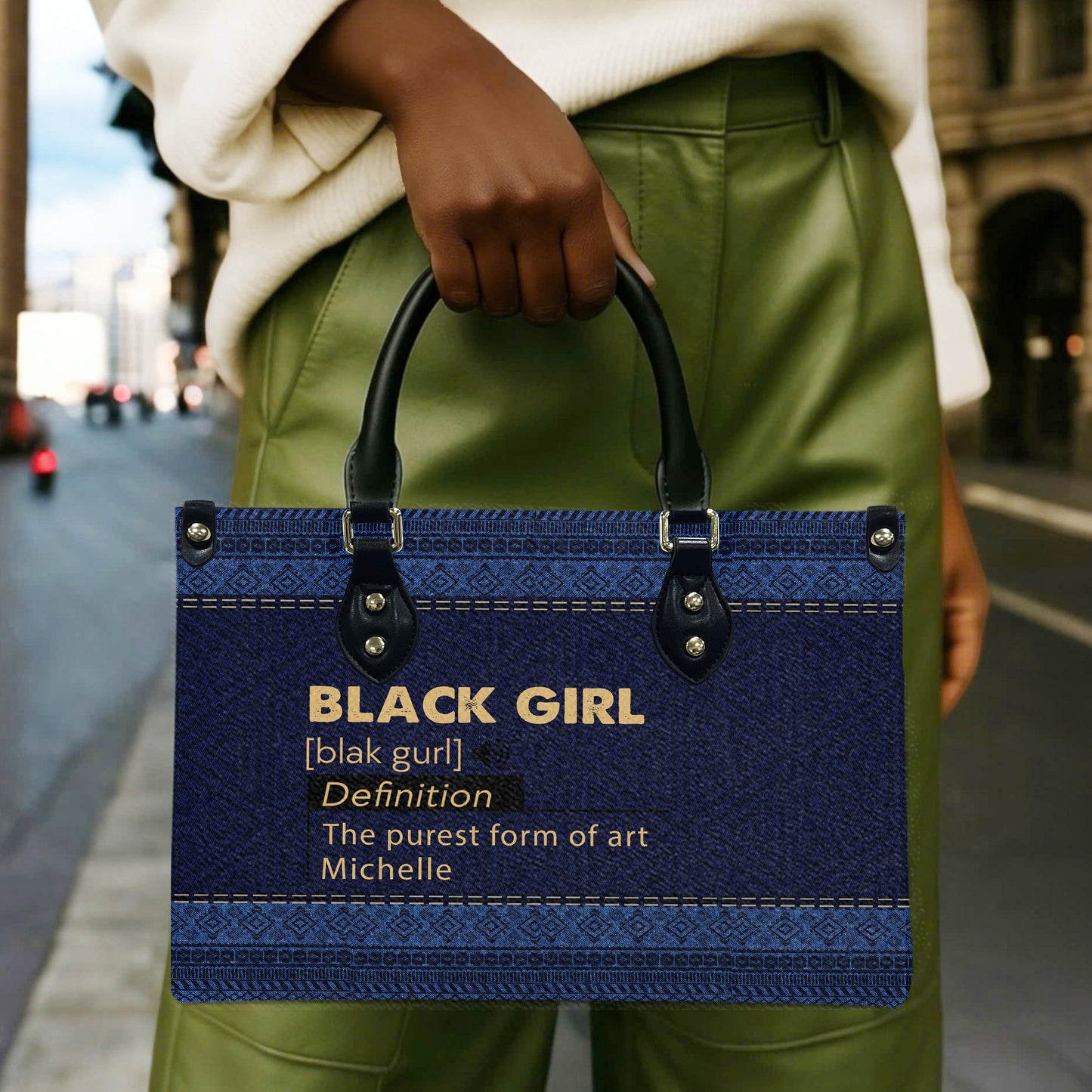 Black Girl (Denim) - Personalized Leather Handbag YA1-Ha