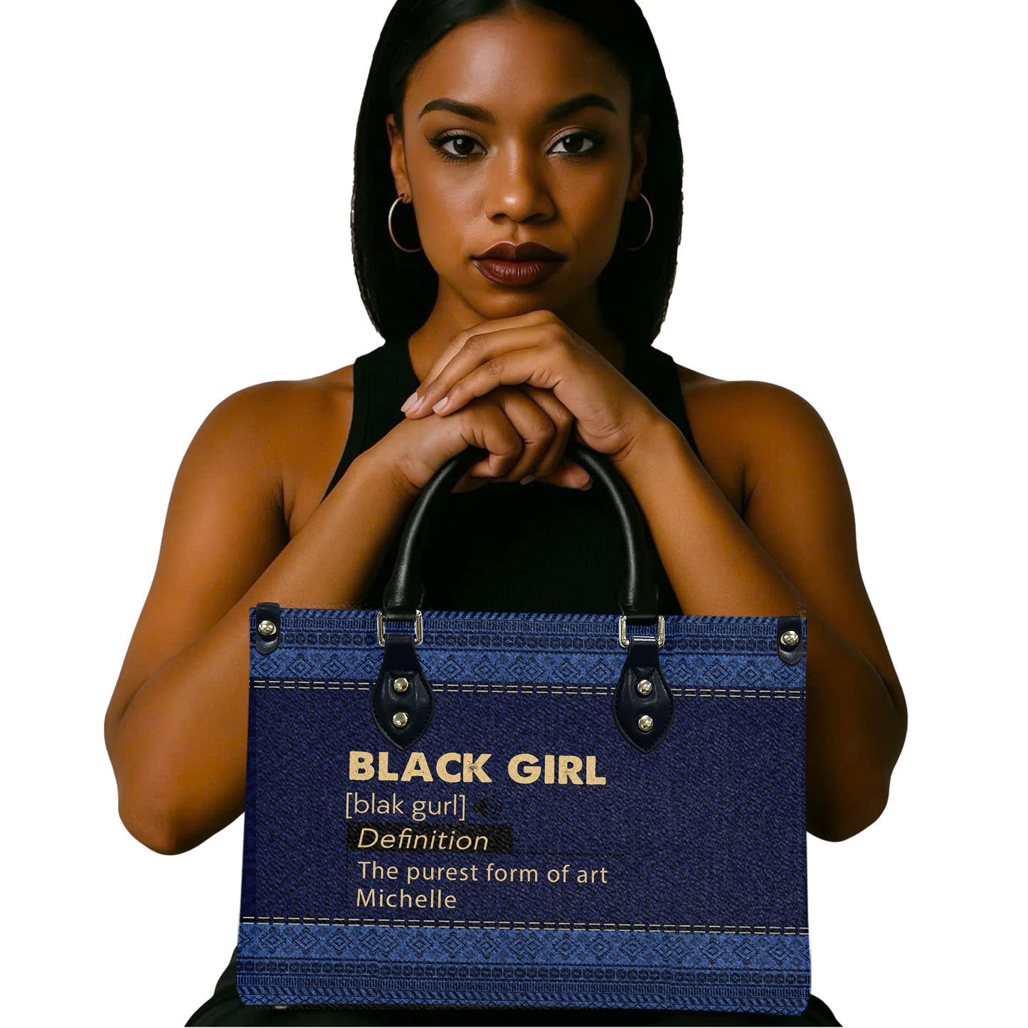 Black Girl (Denim) - Personalized Leather Handbag YA1-Ha