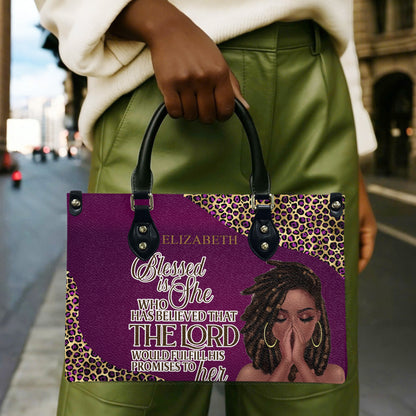 Blessed Is She Who Has Believed That The Lord Would Fulfill His Promises To Her (Deep Pink) - Personalized Leather Handbag YA1-Ha