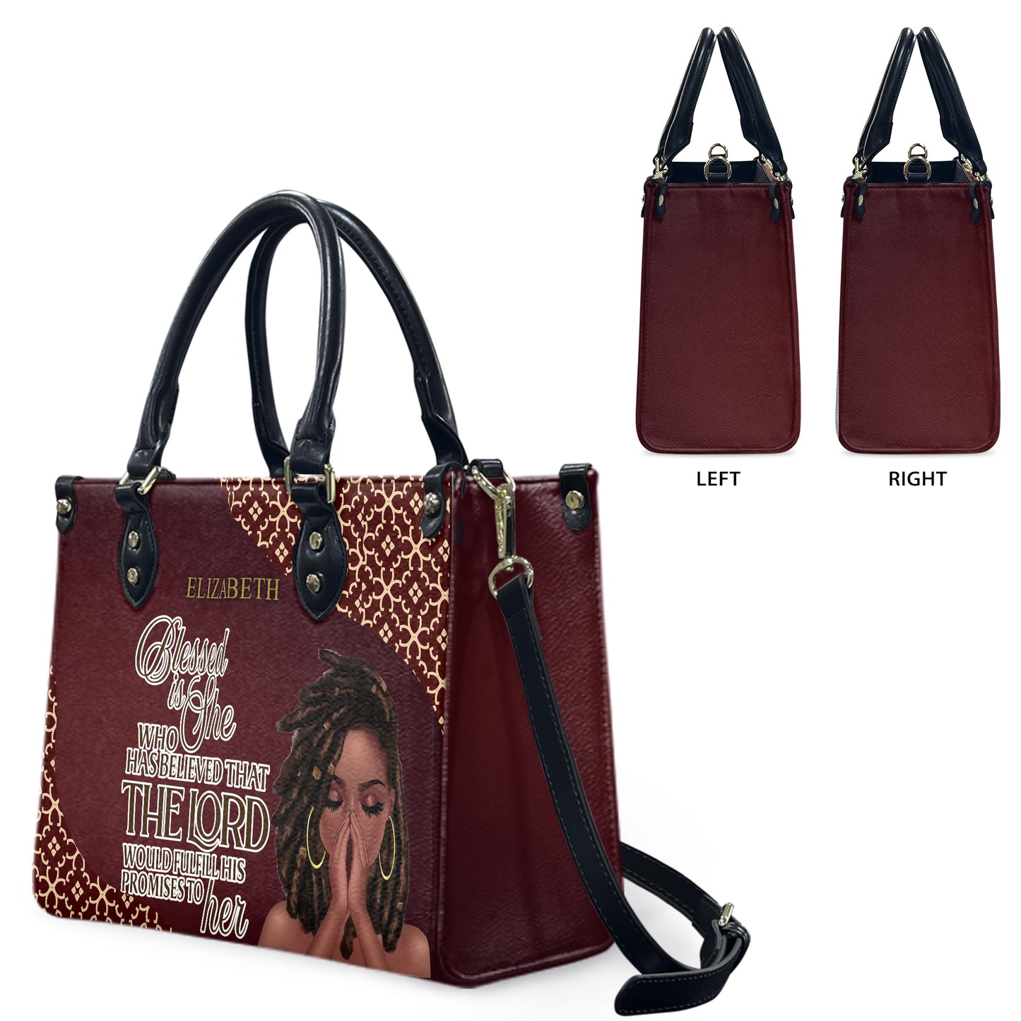 Blessed Is She Who Has Believed That The Lord Would Fulfill His Promises To Her (Maroon) - Personalized Leather Handbag YA1-Ha