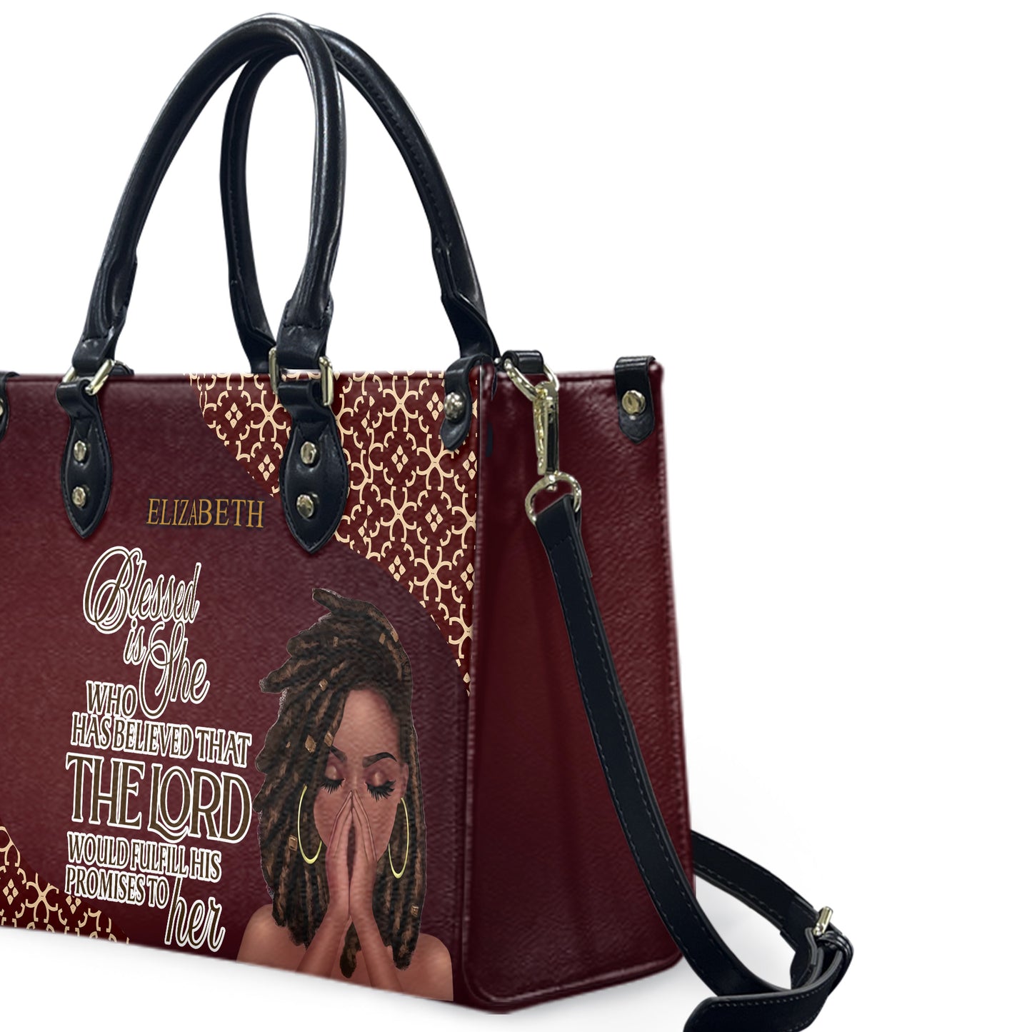 Blessed Is She Who Has Believed That The Lord Would Fulfill His Promises To Her (Maroon) - Personalized Leather Handbag YA1-Ha
