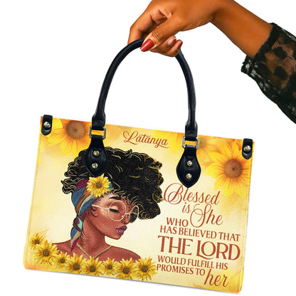 Blessed Is She Who Has Believed That The Lord Would Fulfill His Promises To Her (Sunflower) - Personalized Leather Handbag YA1-Ha