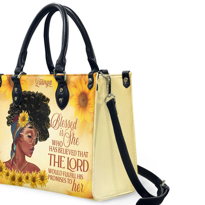 Blessed Is She Who Has Believed That The Lord Would Fulfill His Promises To Her (Sunflower) - Personalized Leather Handbag YA1-Ha