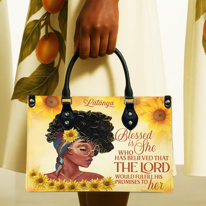 Blessed Is She Who Has Believed That The Lord Would Fulfill His Promises To Her (Sunflower) - Personalized Leather Handbag YA1-Ha