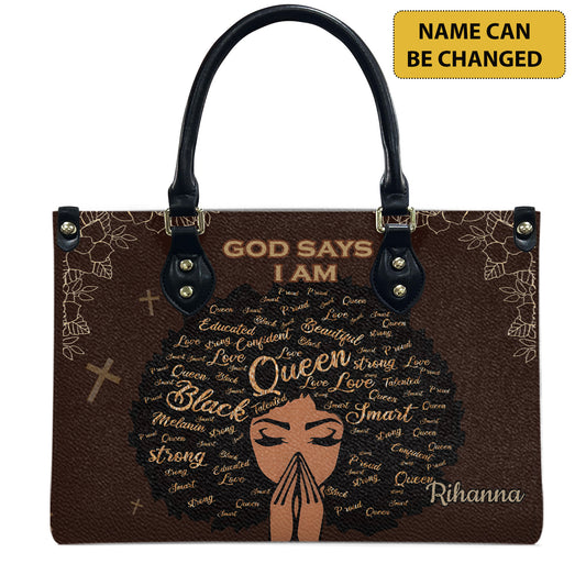 God Says I Am (Earth Brown) - Personalized Leather Handbag YA1-Ha