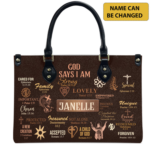 God Says I Am (Brown) - Personalized Leather Handbag YA2-Ha