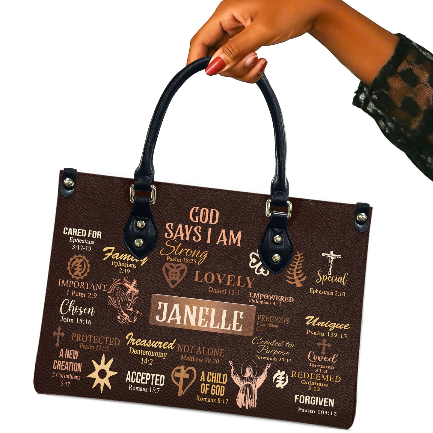 God Says I Am (Brown) - Personalized Leather Handbag YA2-Ha