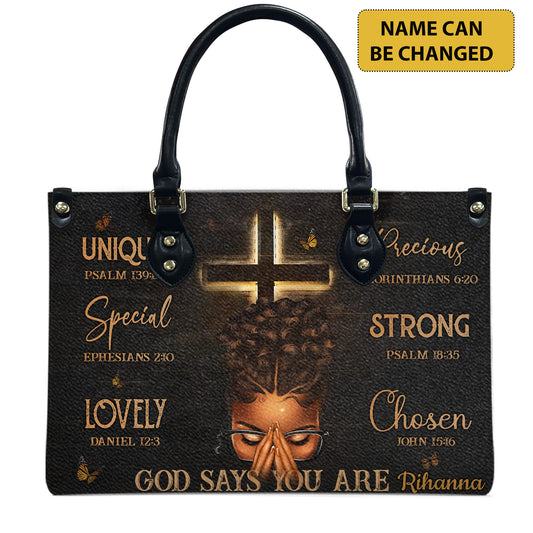 God Says You Are (Black) - Personalized Leather Handbag YA1-Ha