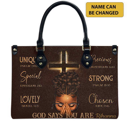 God Says You Are (Chocolate Brown) - Personalized Leather Handbag GSYA1-Ha
