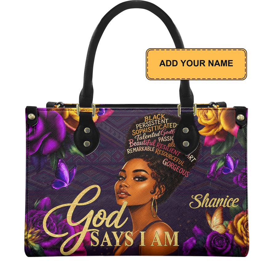 Personalized God Says I Am – V1 Leather Handbag