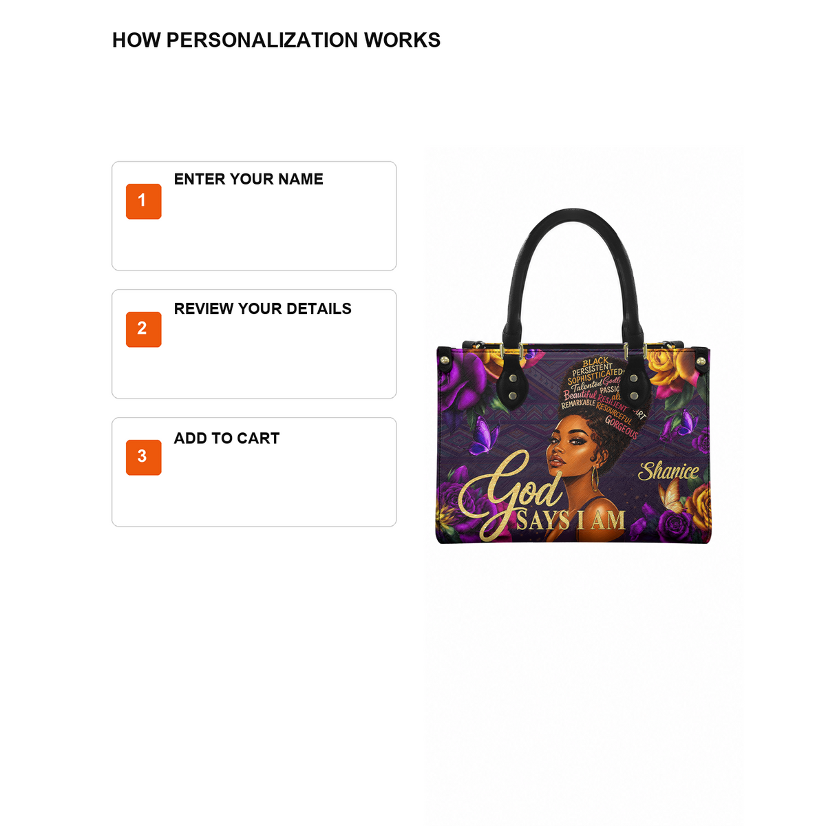 Personalized God Says I Am – V1 Leather Handbag — D12 product image