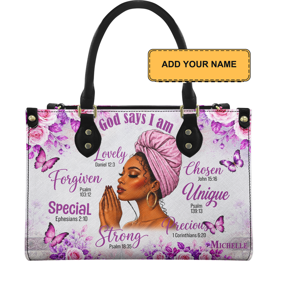 Personalized God Says I Am – V2 Leather Handbag