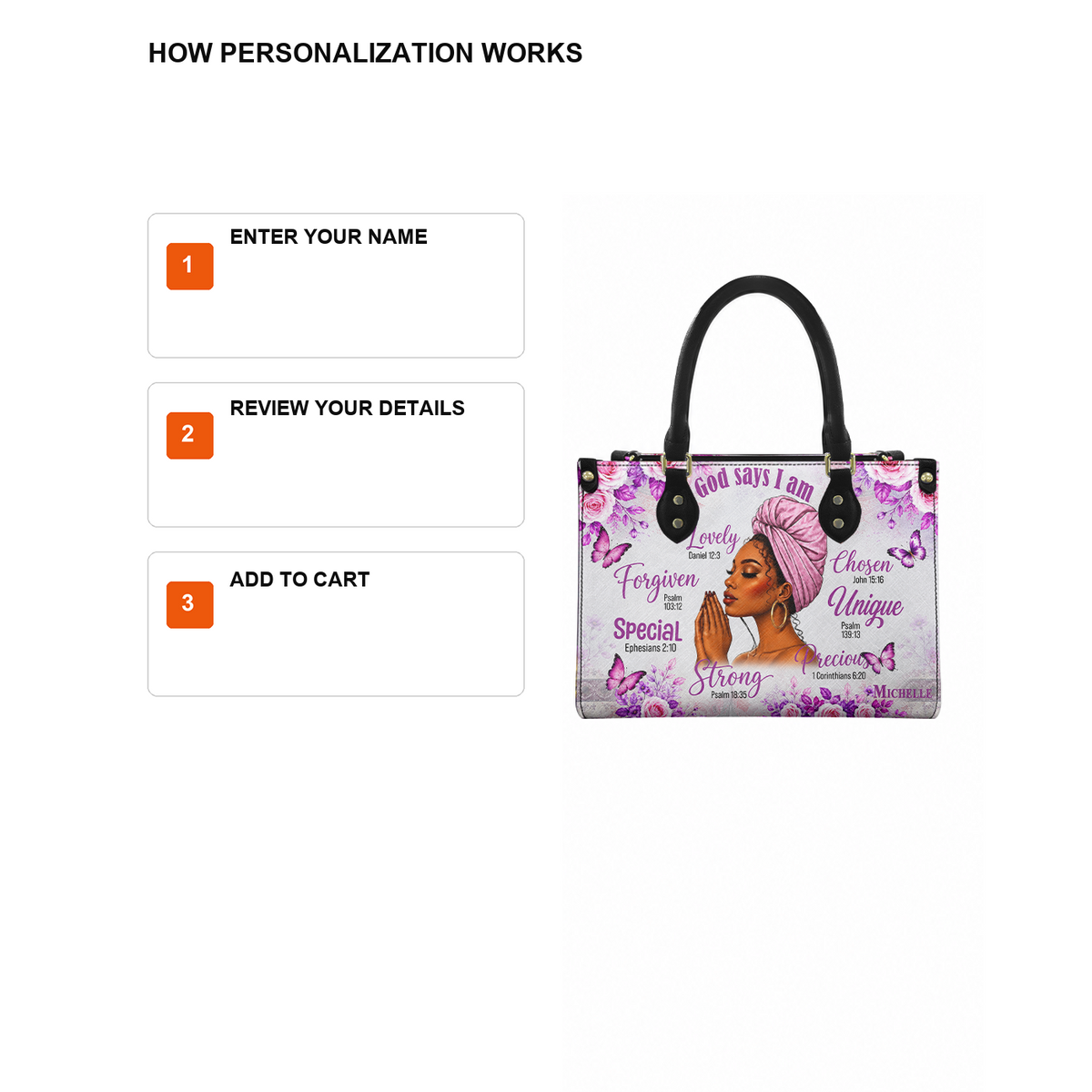 Personalized God Says I Am – V2 Leather Handbag — D12 product image