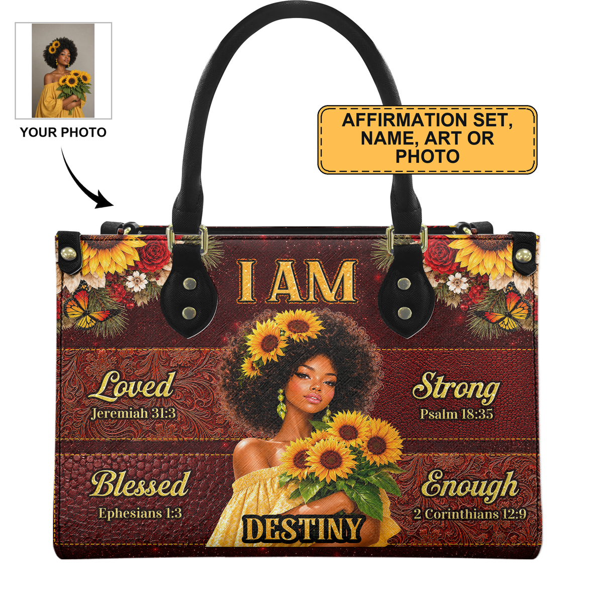 Personalized I Am Loved, Blessed, Strong & Enough Leather Handbag — D13 product image