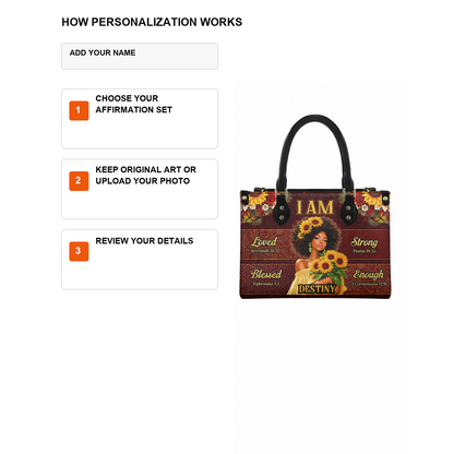 Personalized I Am Loved, Blessed, Strong & Enough Leather Handbag — D12 product image