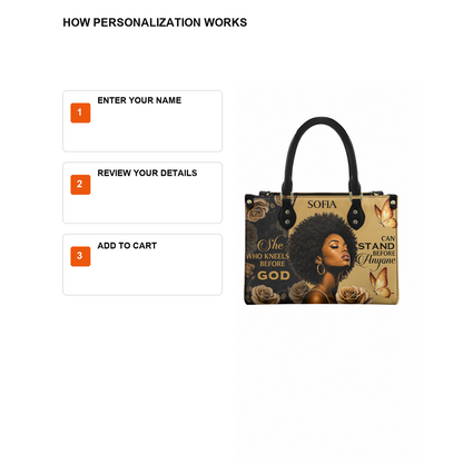 Personalized She Who Kneels Before God – V1 Leather Handbag — D12 product image