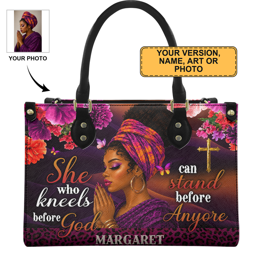 Personalized She Who Kneels Before God – V2 Leather Handbag