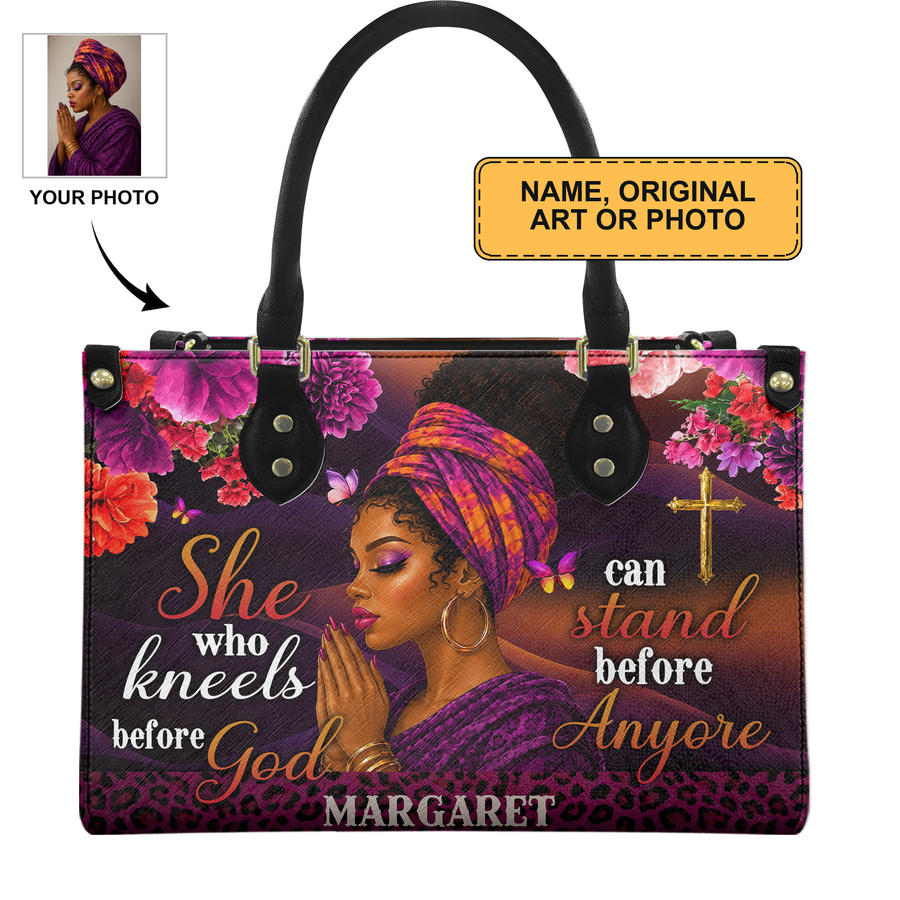 Personalized She Who Kneels Before God – V2 Leather Handbag