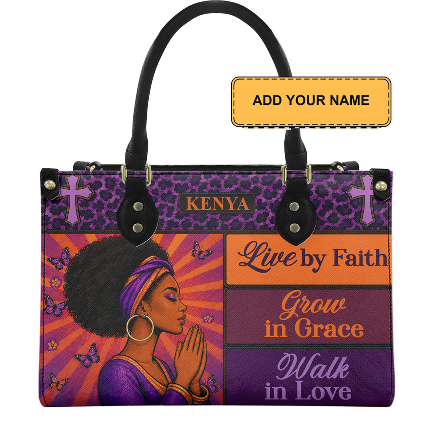 Personalized Live By Faith – V1 Leather Handbag